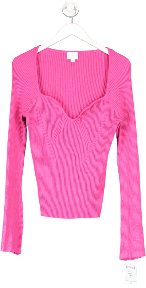 H&M Pink Sweetheart Neckline Ribbed Jumper UK XL