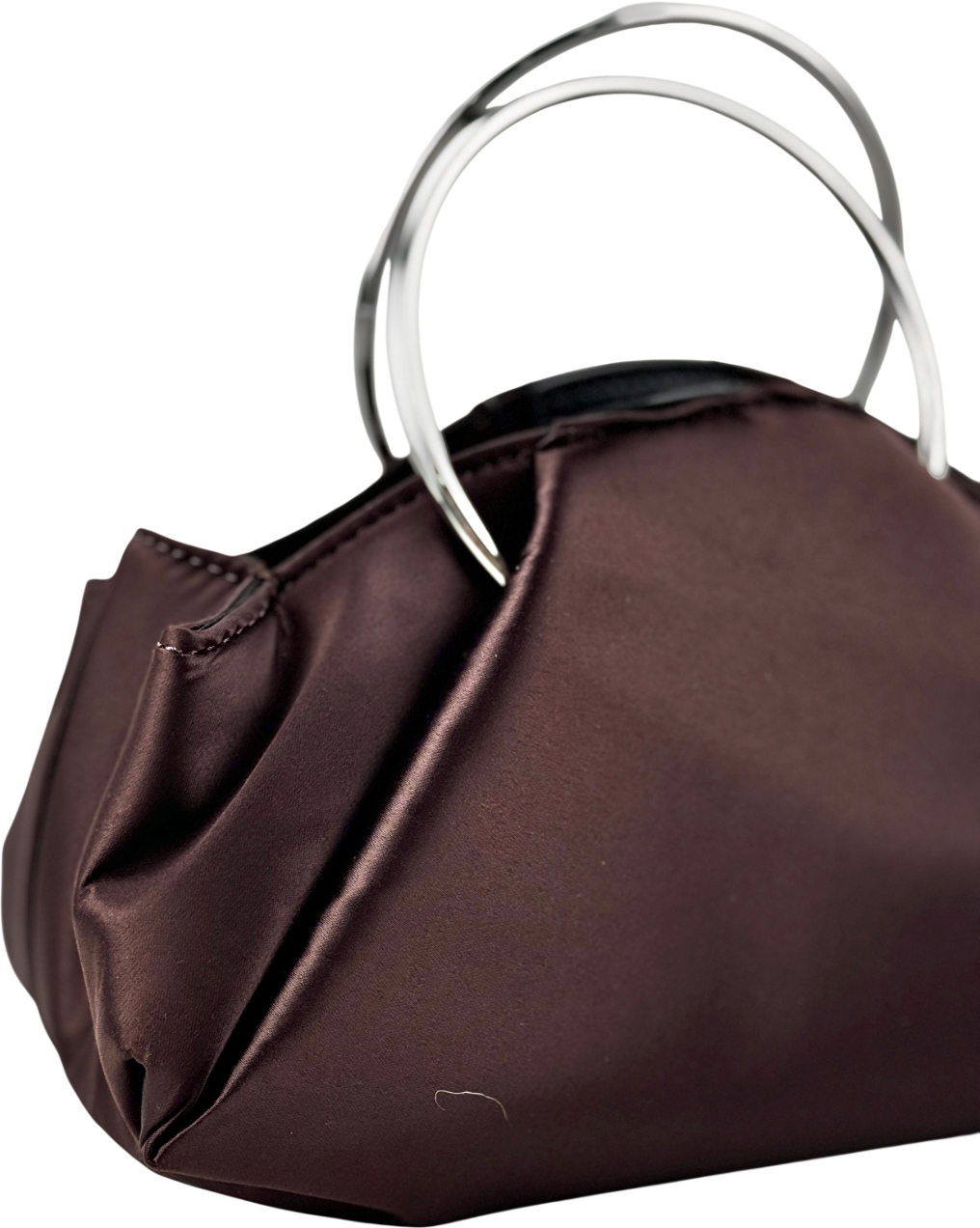 TOPSHOP Ginny Metal Handle Grab Bag In Chocolate Brown Satin