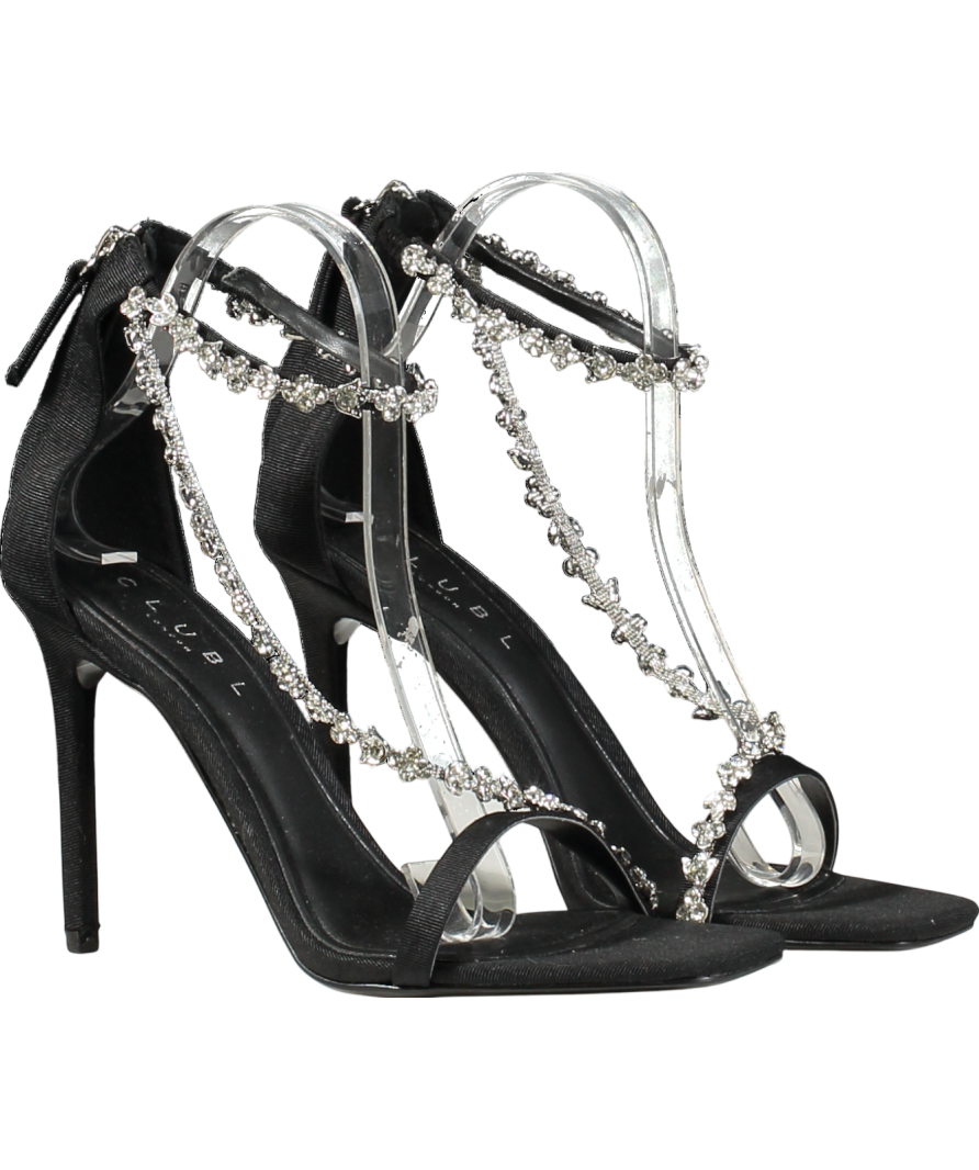 Club L Oh Please Black Strappy Heeled Sandals With Diamante Chains UK 6 EU 39