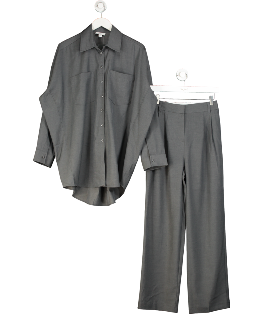 Topshop Grey Tailored Wide Leg Trousers And Shirt Set UK 10