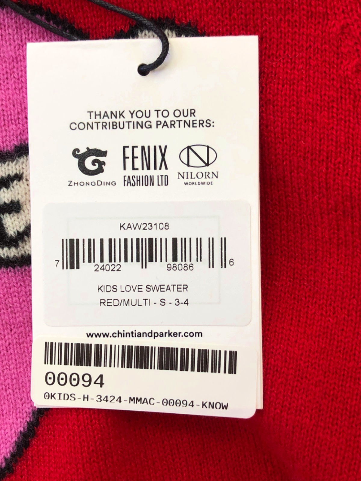 Chinti & Parker Red Cashmere / Merino blend Kids Love Sweater  3-4 Years