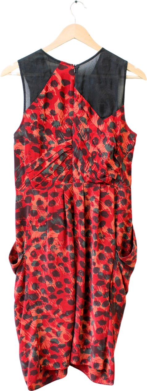 Whistles Burgundy Red 100% Silk Tulip Hem Print Dress UK 12