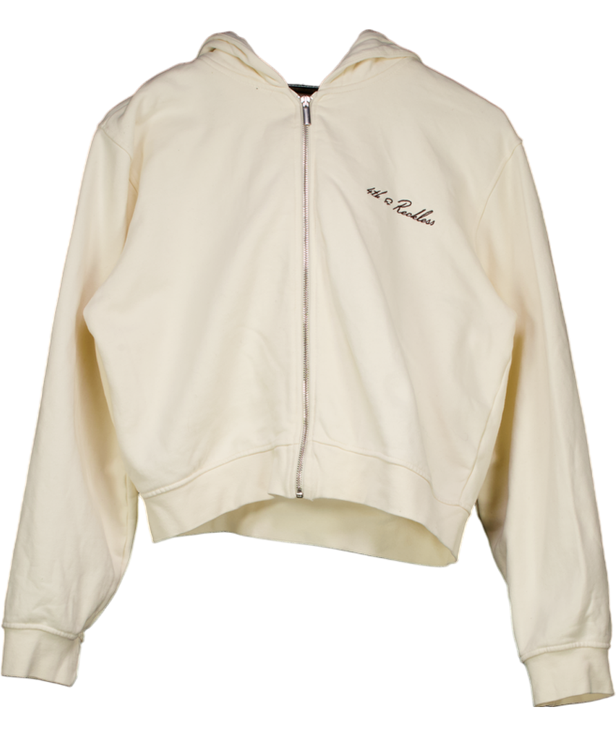4th & Reckless Cream Logo-embroidered Cotton-jersey Hoody UK S