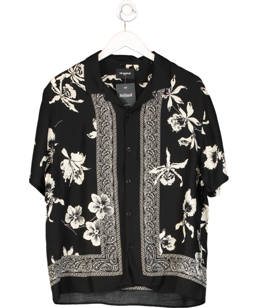 The Kooples Black Palm Tree Print Short Sleeve Shirt UK L