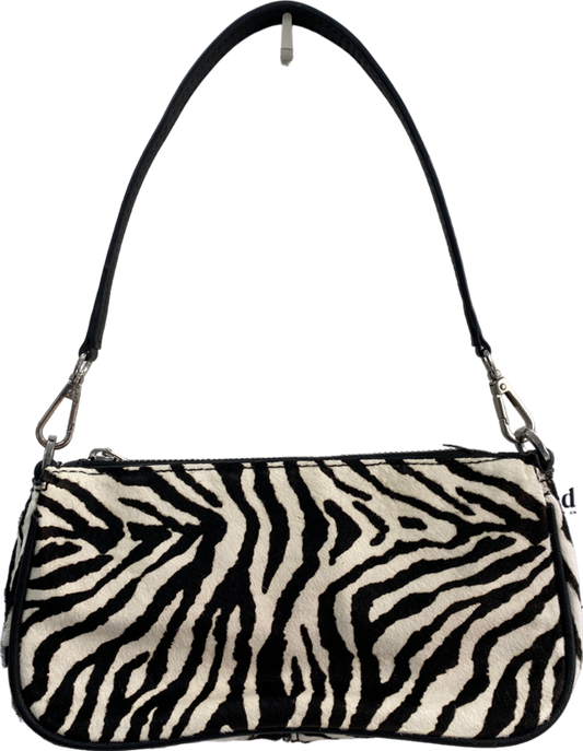 ZARA Black Zebra Print Shoulder Bag One Size