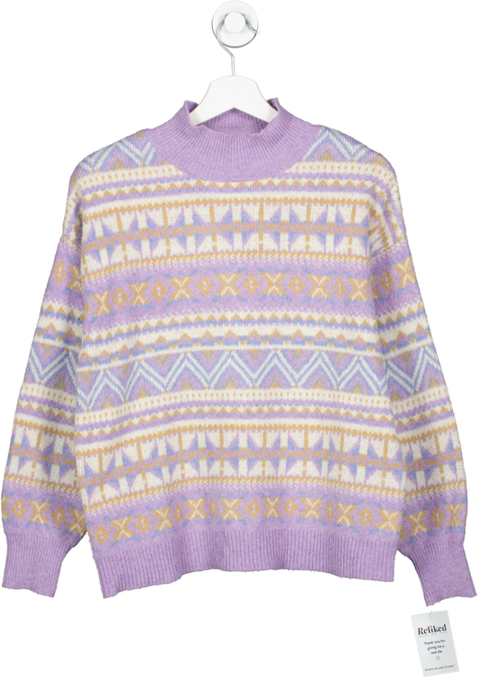 Sugar Moon Purple Fairisle Sweater In Light Heather UK S