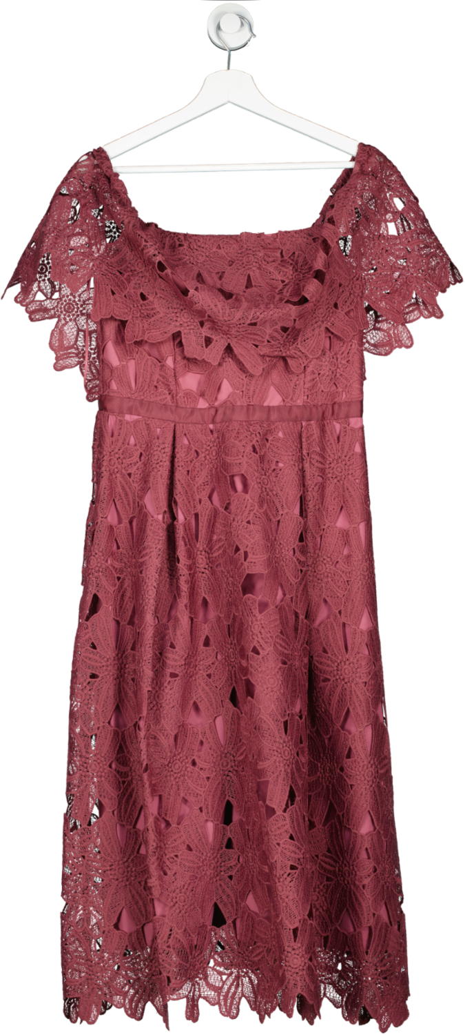 dorothy perkins Luxe Lable Plum Pink Guipure Lace Bardot Midi Dress BNWT UK 12