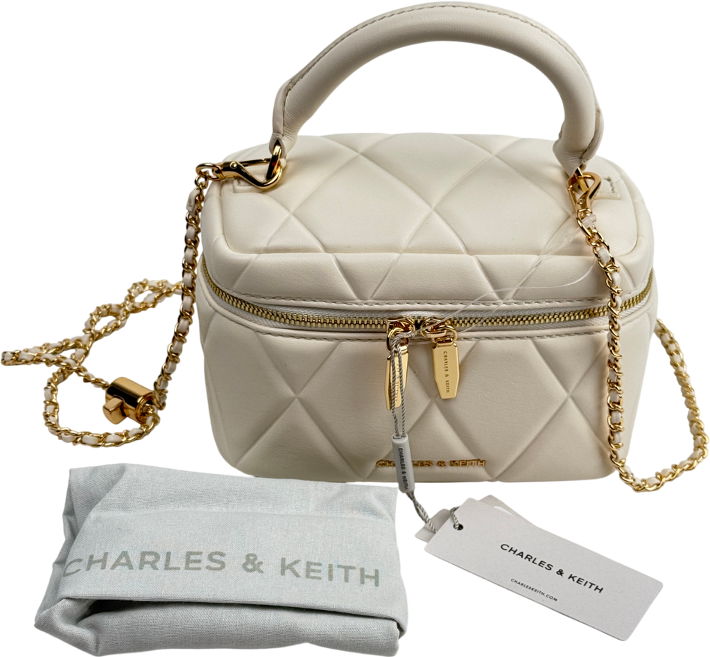 CHARLES & KEITH Cream Arwen Quilted Top Handle Vanity Bag