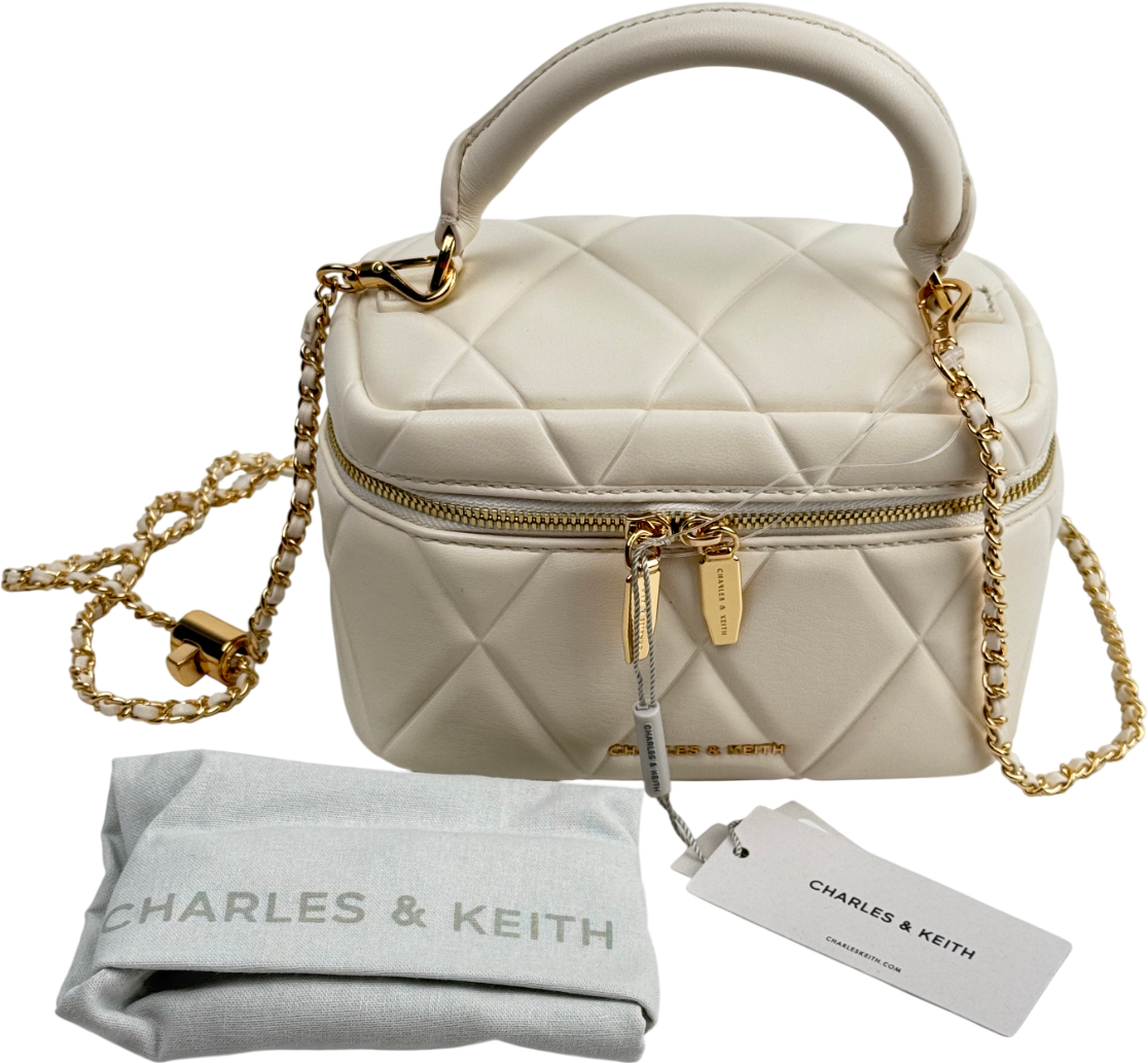 CHARLES & KEITH Cream Arwen Quilted Top Handle Vanity Bag