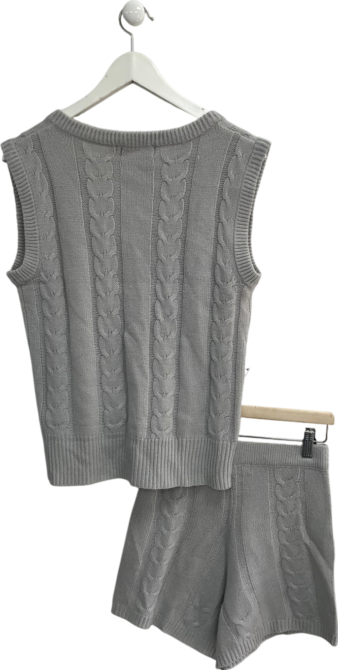 Misspap Grey Cable Knit Short And Vest Set UK S