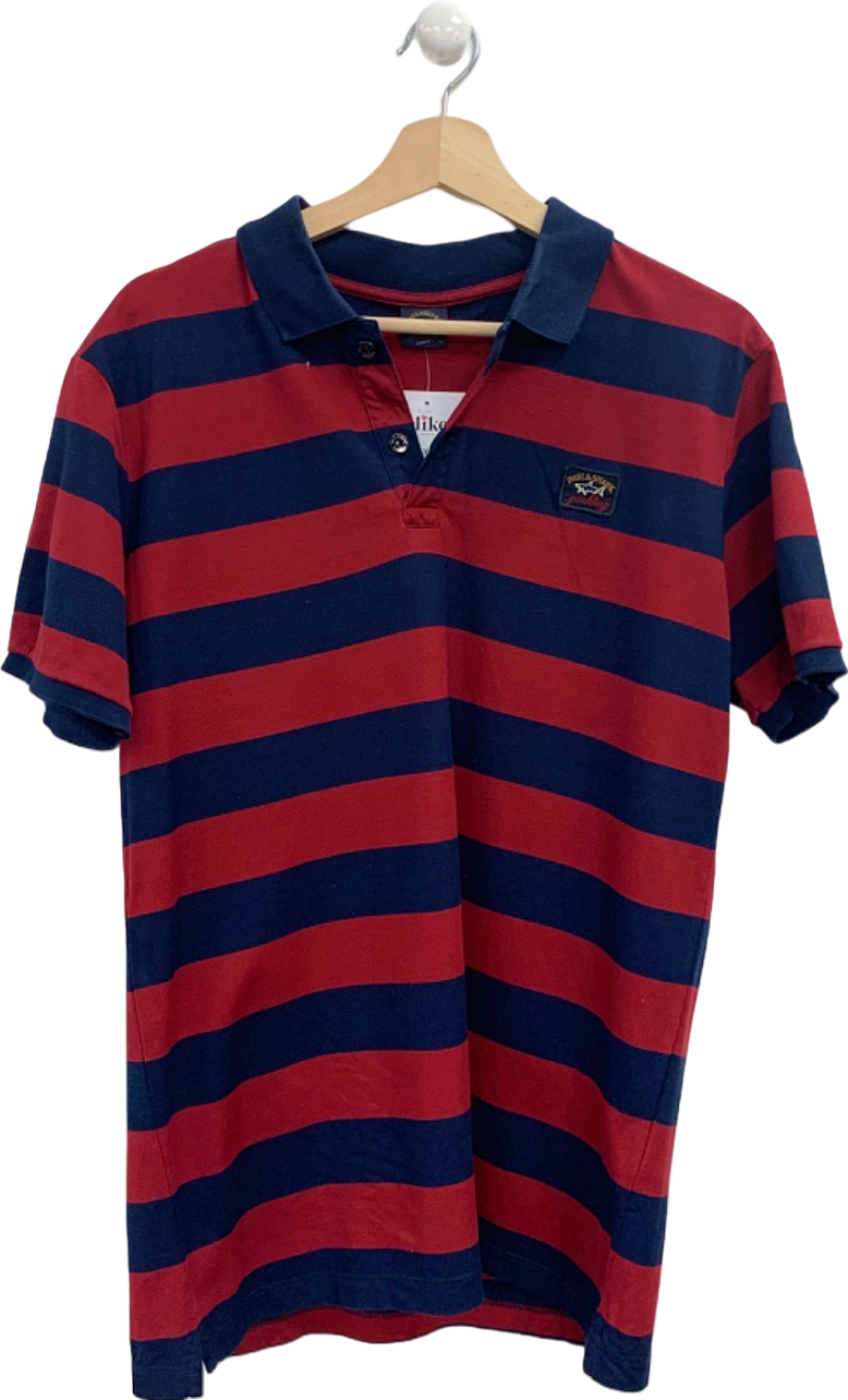 Paul & Shark Red/Blue Striped Polo Shirt UK L