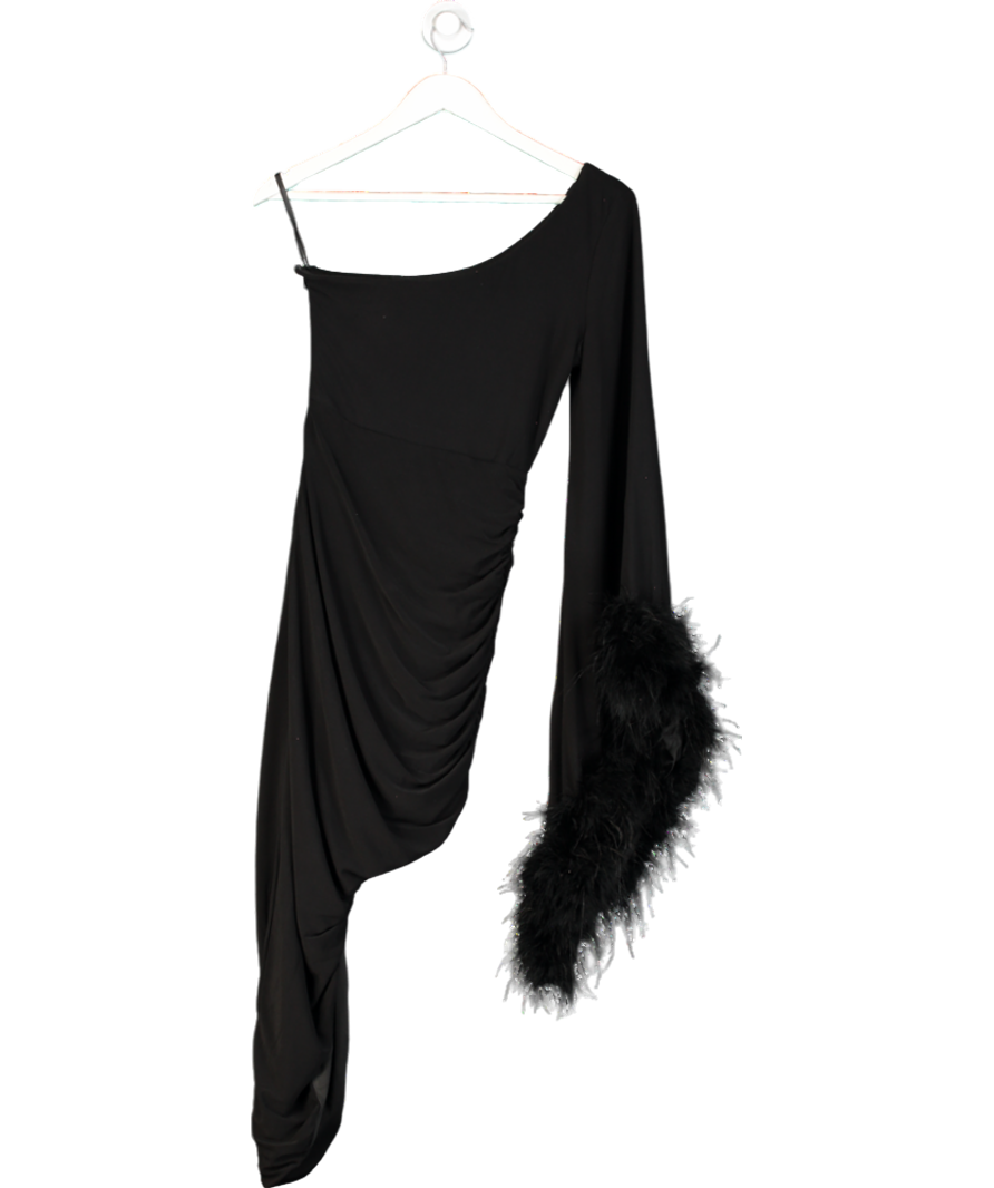 Club L Black Feather Trim Sleeve Dress UK 8