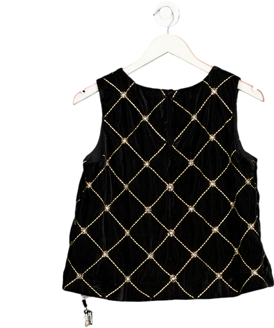 Lily  & Lionel Chiva Beaded Velvet Top In Black UK 10
