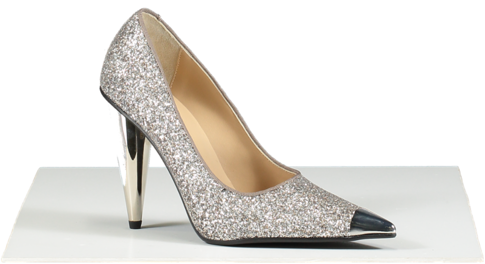 Russell & Bromley Metallic Glitter Silver Heels UK 5 EU 38 👠