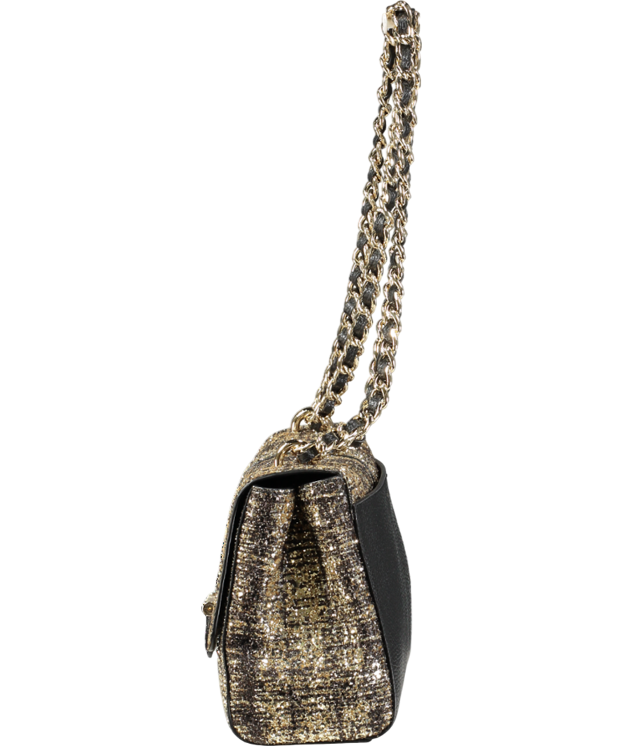 Aspinal Of London Black / Gold Glitter Tweed Large Lottie Bag