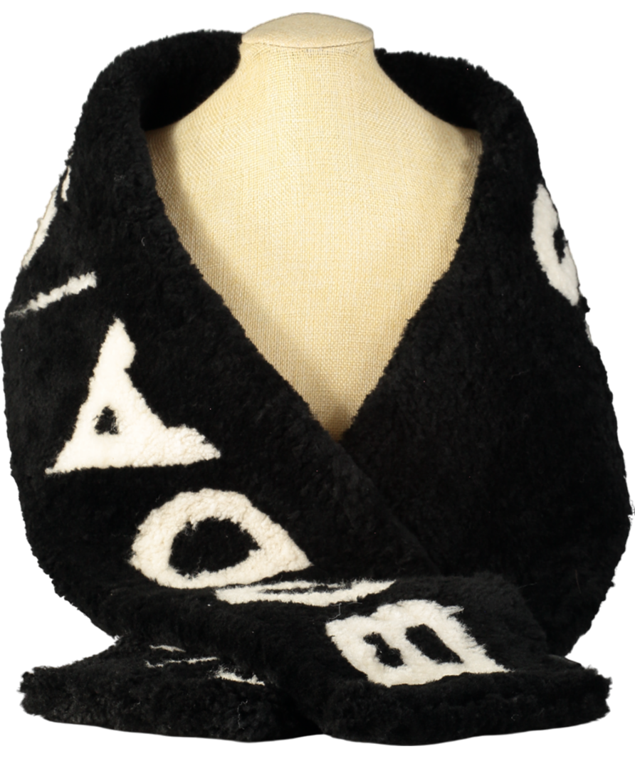 Boda Skins Black Shearling Lambskin Printed Wrap Scarf