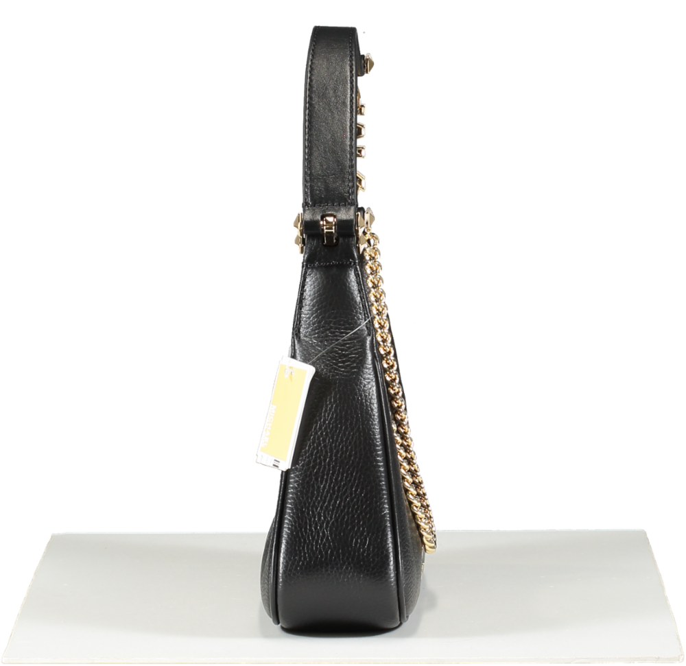 Michael Kors Piper Black Pebbled Leather Shoulder Bag with gold hardware BNWT