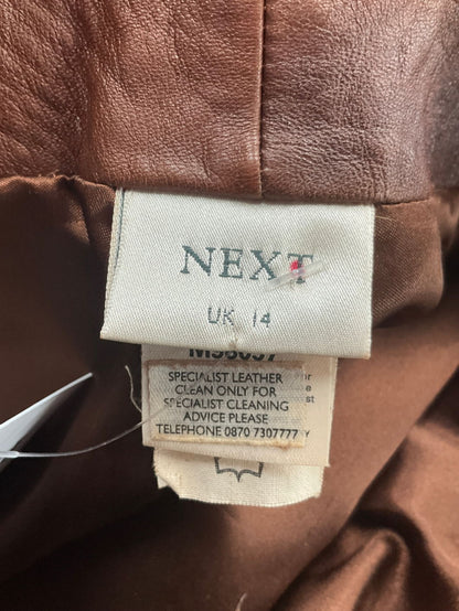 Next Brown Florere Leather Pencil Midi Skirt UK 14