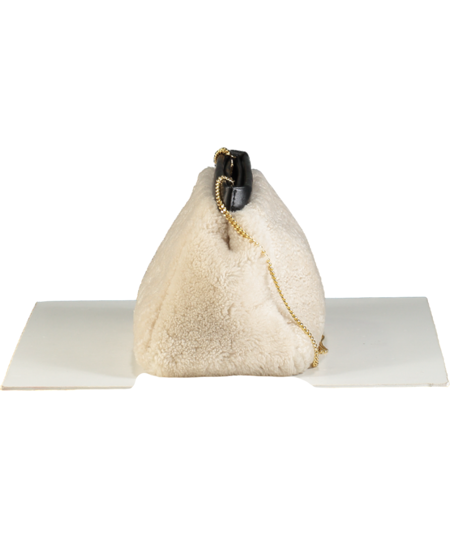 DeMellier Cream N102 Cannes Shearling Clutch Bag with chain strap