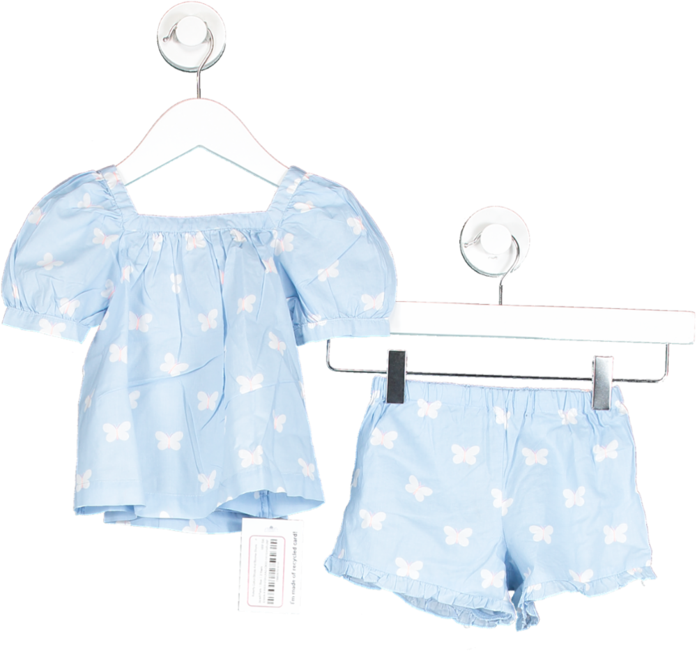 Jacadi Paris Blue Butterfly Cotton Blouse And Bloomer Shorts 2 Years