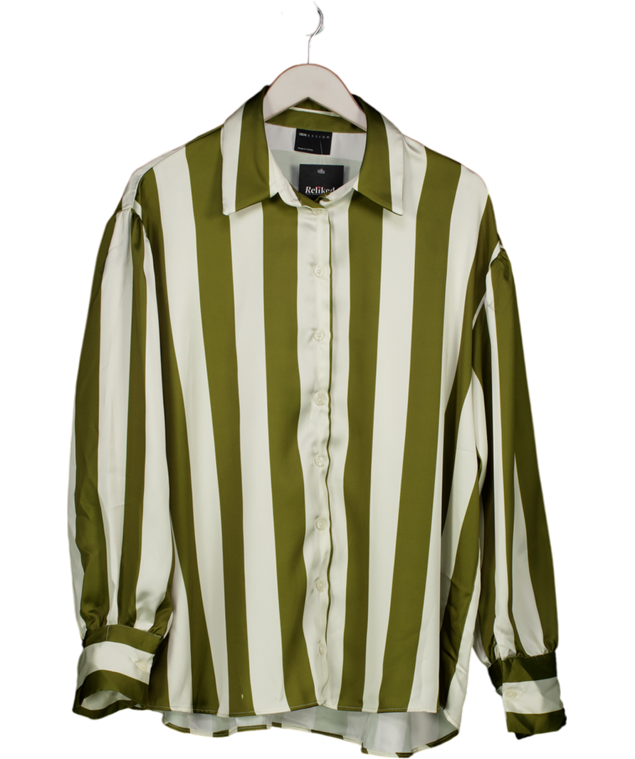 ASOS Design Oversized Olive Green & Ivory Stripe Satin Shirt UK 16