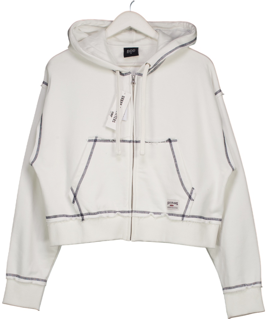 BDG White Slouchy Zip-through Hoodie UK M
