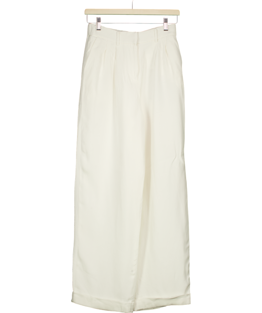 Lily Silk White Timeless Pleated Wide Leg Dense Silk Trousers UK 10