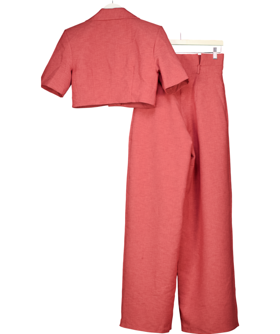 ASOS Pink Luxe Co-ord Short Sleeve Cropped Shirt And Paper Bag Wide Leg Trouser Set In Raspberry UK 8