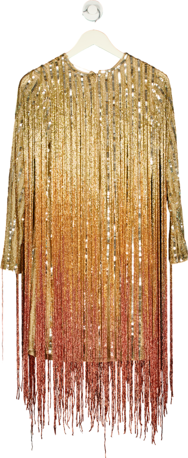 Karen Millen Gold Sequin Fringe Embellished Dress UK 8