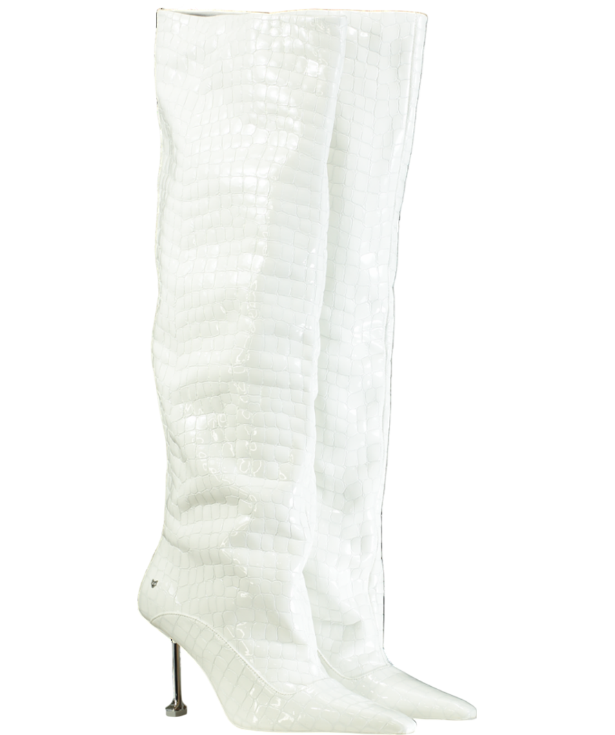 Naked Wolfe White Texas Croc Patent Leather Boots UK 7 EU 40 👠