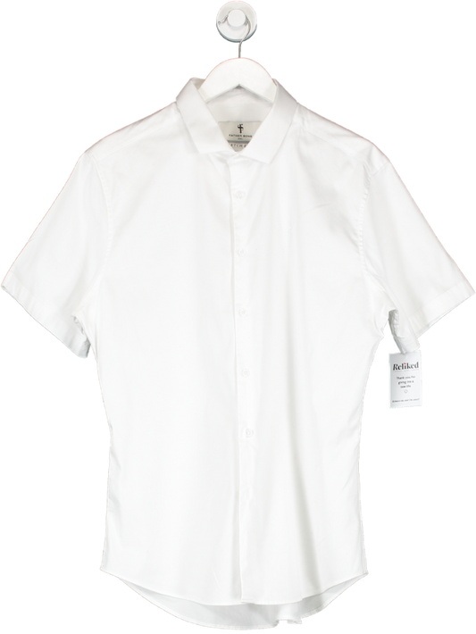 Father & Sons White Slim Sateen Classic Embroidered Shirt UK XXL