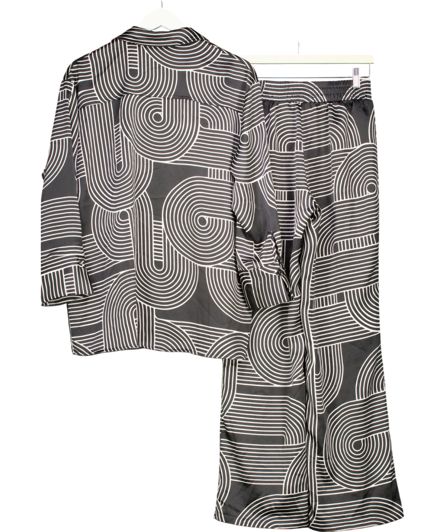 4th & Reckless Black Abstract Print Oversized Satin Shirt & Trouser Set UK 8