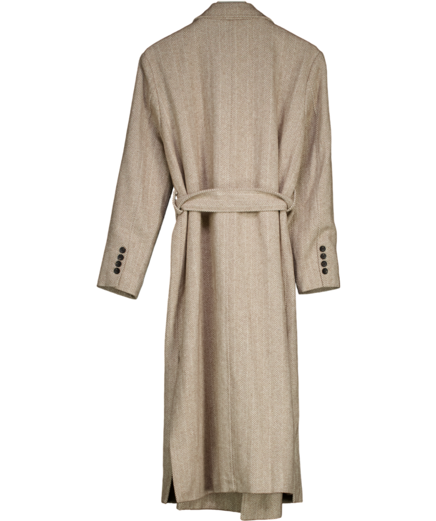 4th & Reckless Beige Herringbone Belted Coat One Size