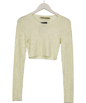 Aya Muse Cream Spara Crystal-embellished Cropped Top UK S