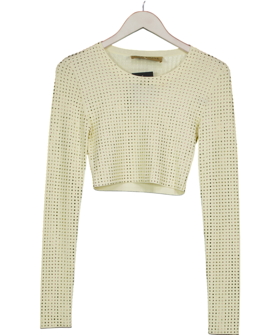 Aya Muse Cream Spara Crystal-embellished Cropped Top UK S