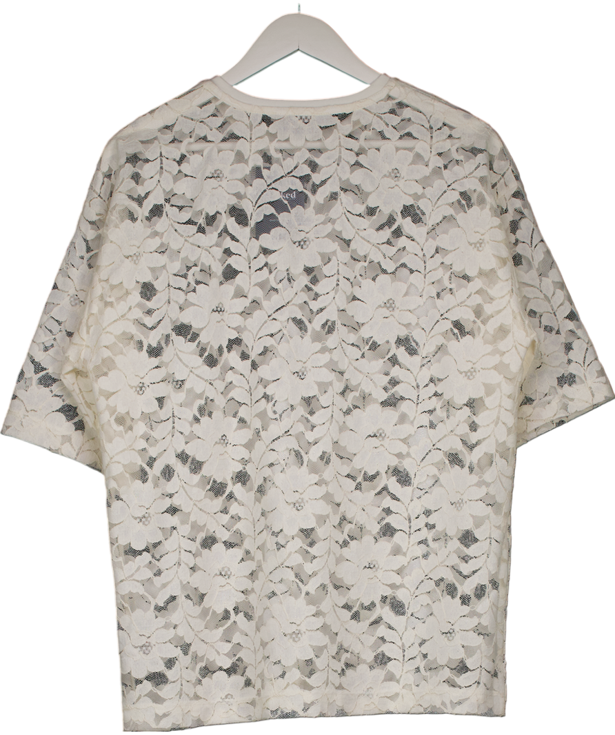 River Island White Short Sleeve Lace Top UK M