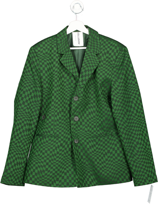 Collusion Green Single Breasted Oversized Blazer In Warped Checkerboard UK S