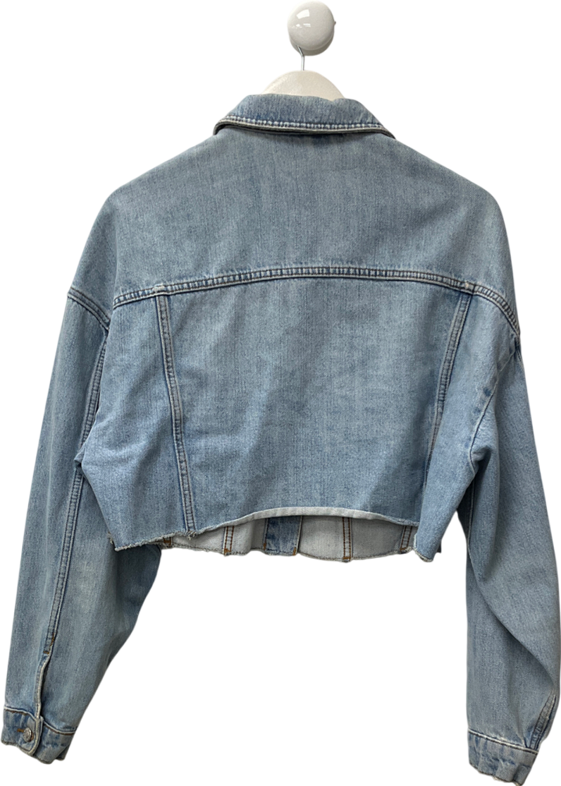 Topshop Blue Hacked Off Cropped Denim Jacket UK 10