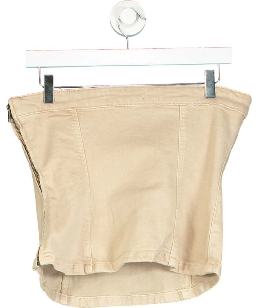 MANGO Beige Denim Strapless Top UK L