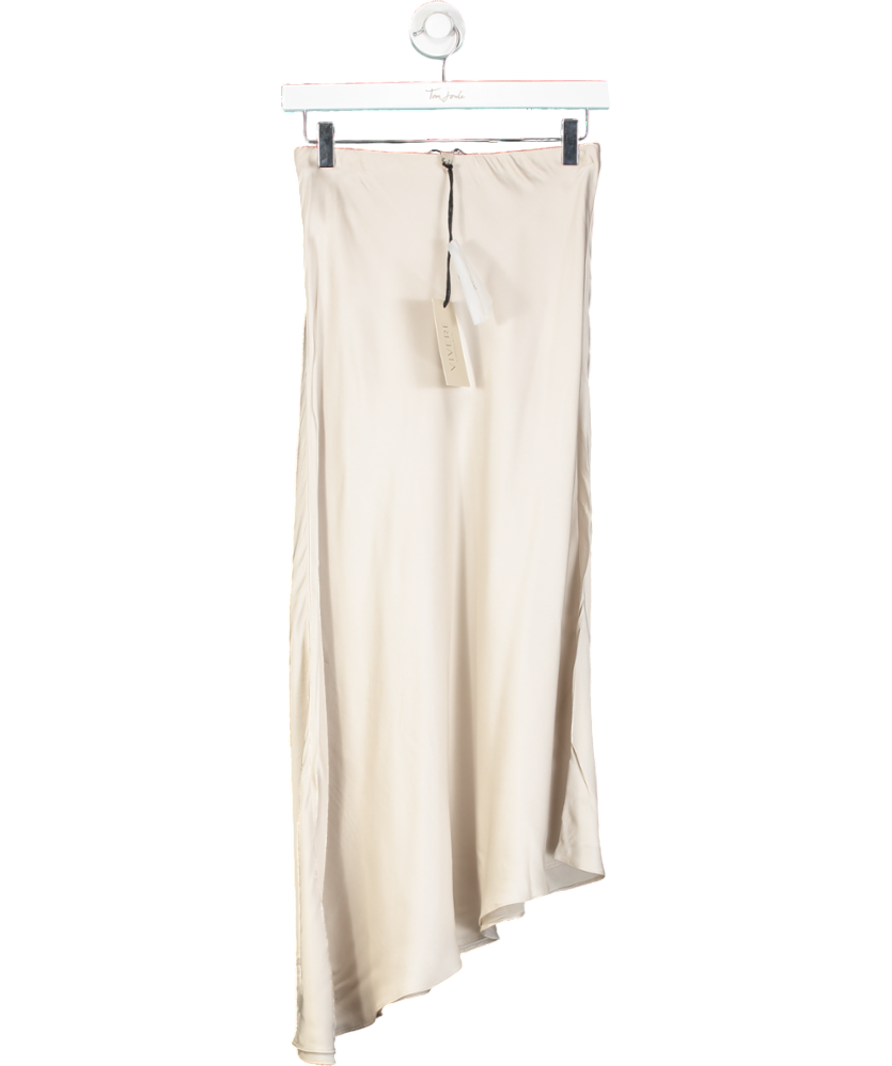 Vivere Cream Eden Satin Asymmetric Hem Midi Skirt UK 6