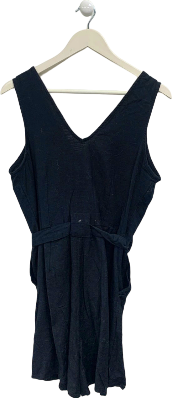 New Look Black Maria V-Neck Belted Playsuit UK 8