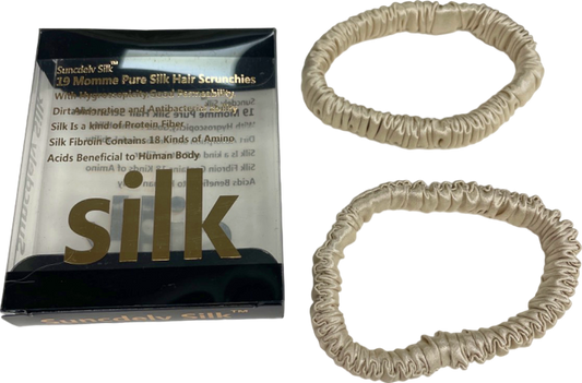 .Silk Cream 100% Pure Silk Hair Scrunchies Set