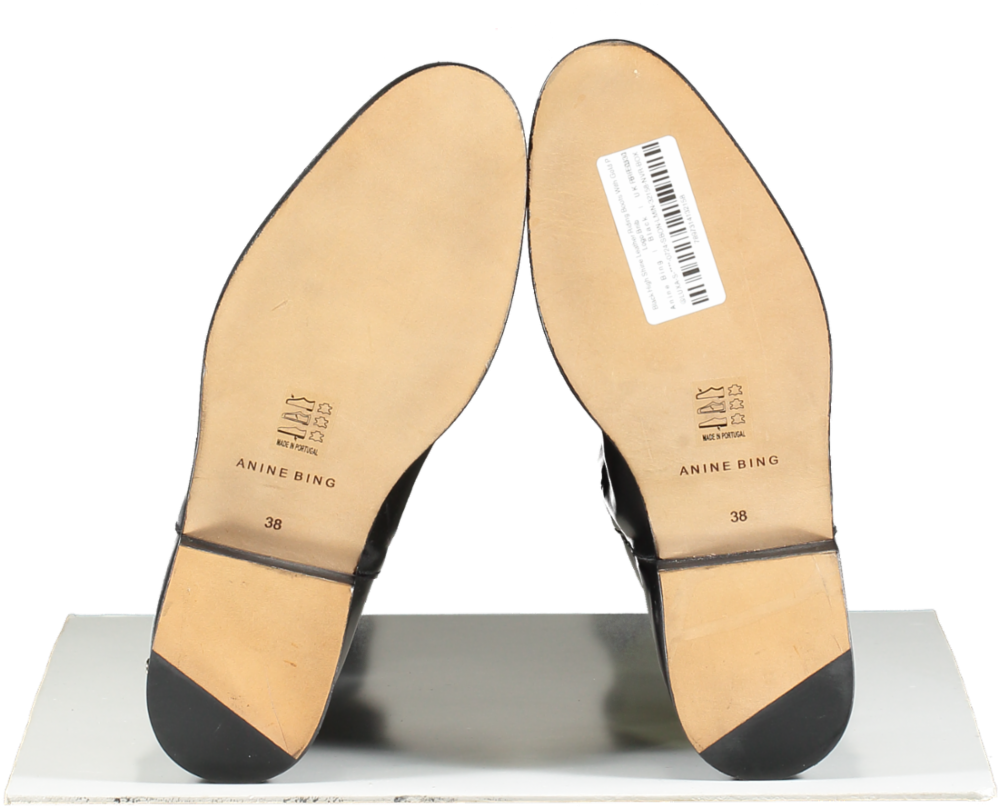 Anine Bing Black High Shine Leather Riding Boots With Gold Logo BNIB UK 5 EU 38 👠