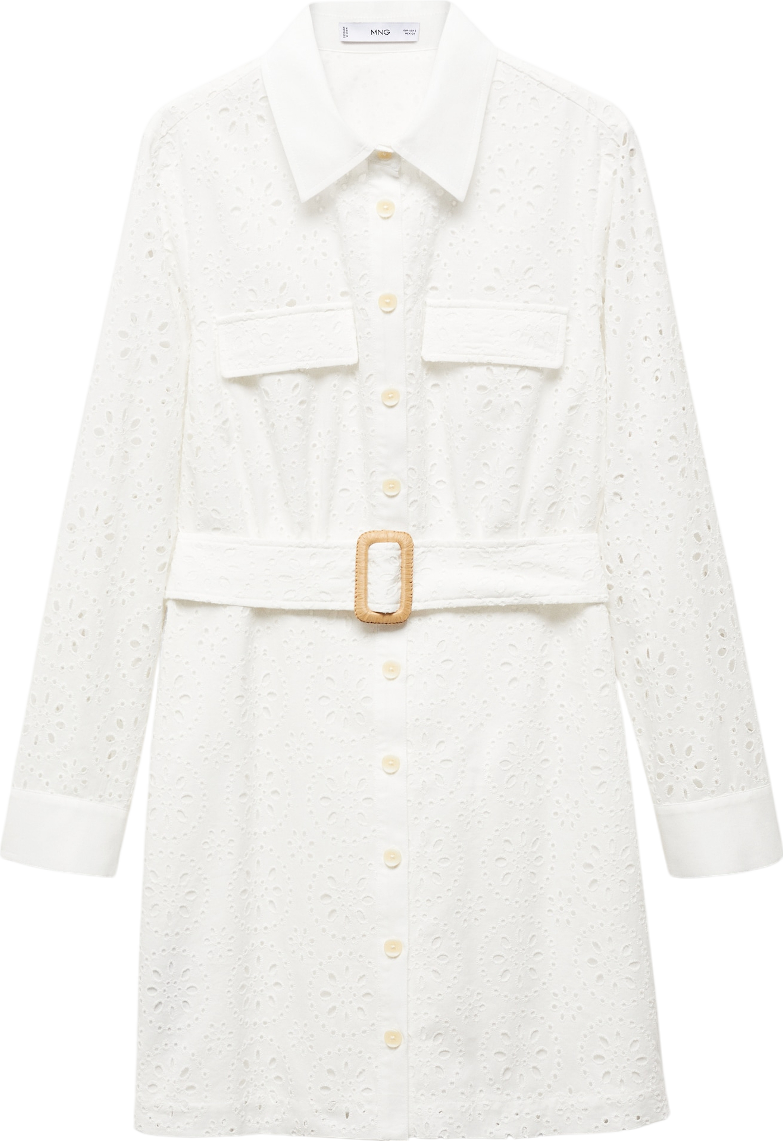 MANGO White Shirly Broiderie Anglaise Mini Shirt Dress UK 20