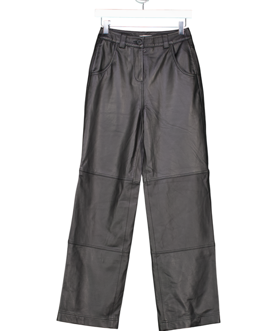 Topshop Black Straight Leg Faux Leather Vinyl Trouser UK 6