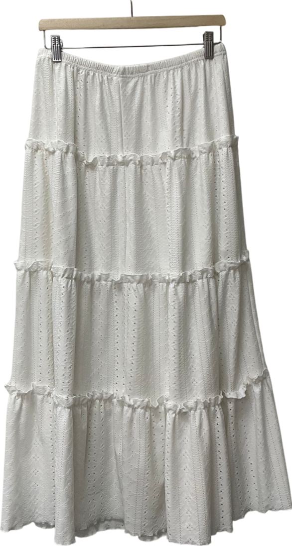 SHEIN White Frenchy Grain Fabric Ruffled Hem Textured Tiered Long Skirt UK L