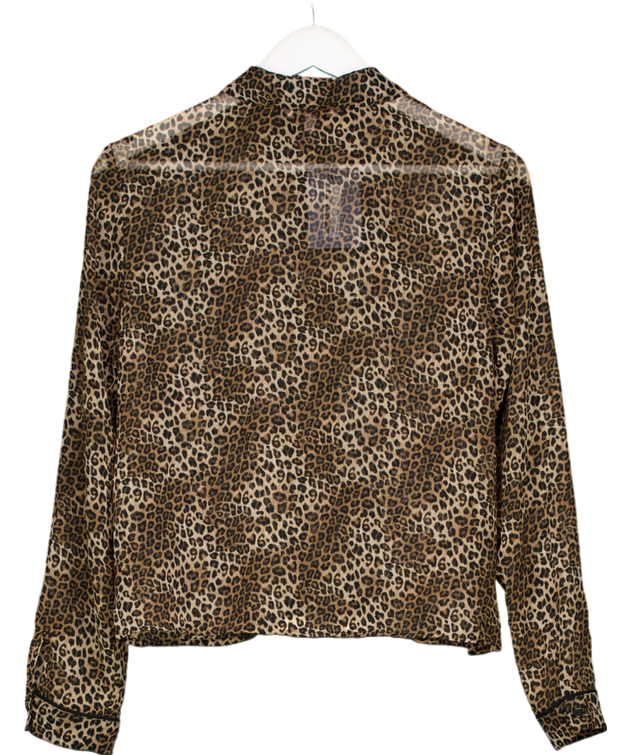 M&S Brown Sheer Leopard Print Blouse UK 14