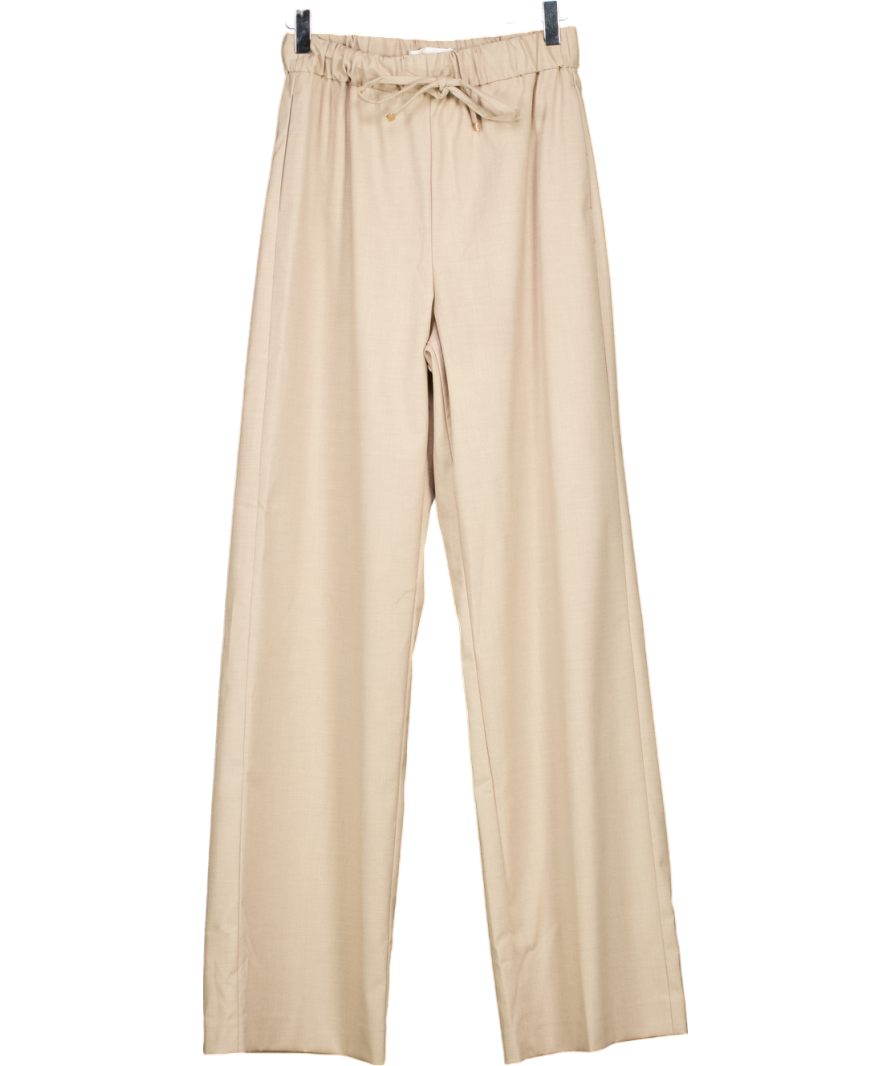 MANGO Beige Wideleg Trousers With Elastic Waist UK S