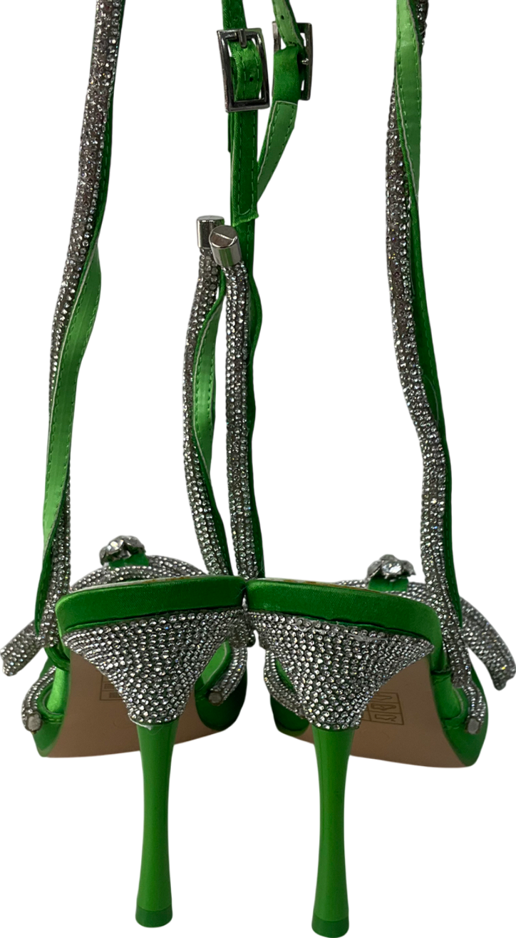 Public Desire Green Wrap Around Diamante Bow Pointed Toe High Heels UK 6 EU 39 👠