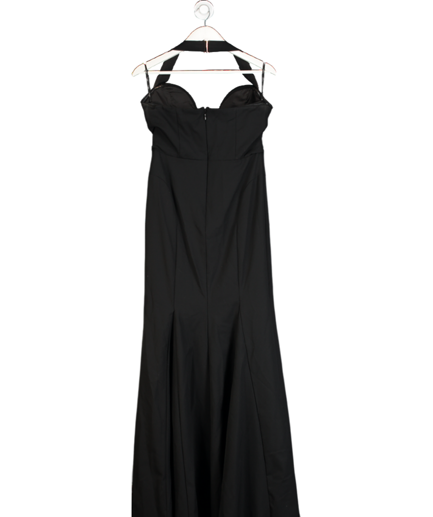Club L Plaza Black Plunge Halter-neck Fishtail Maxi Dress UK 12